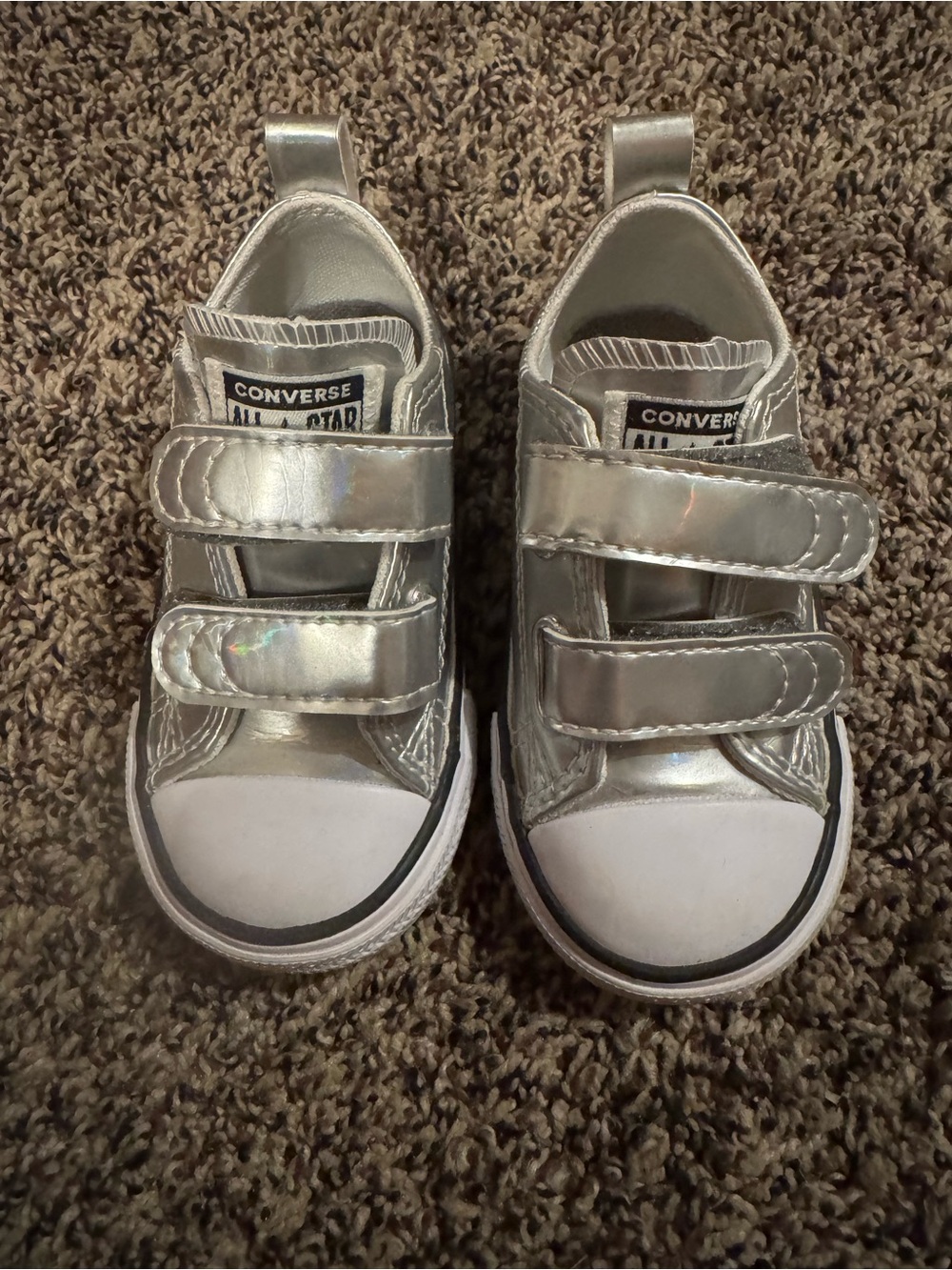 Converse Kids Silver Metallic Velcro Low-Top Sneakers